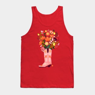 Pink Cowboy Boot and Wild Flower Bouquet Tank Top